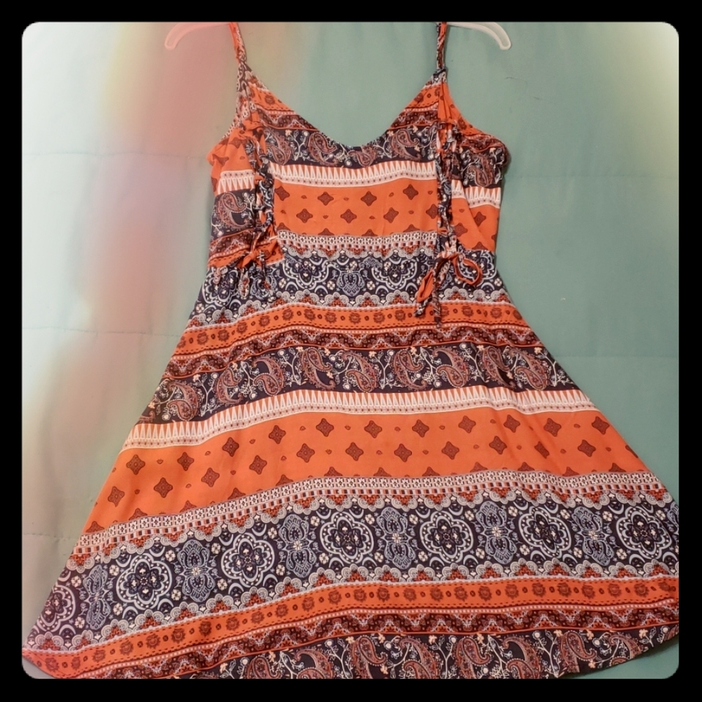 Charlotte Russe M Orange & Blue Pasley Dress